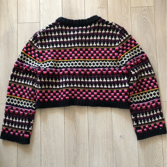 Zara Jacquard Multicolored Cropped Pocket Cardigan Jacket Size L - Picture 5 of 11